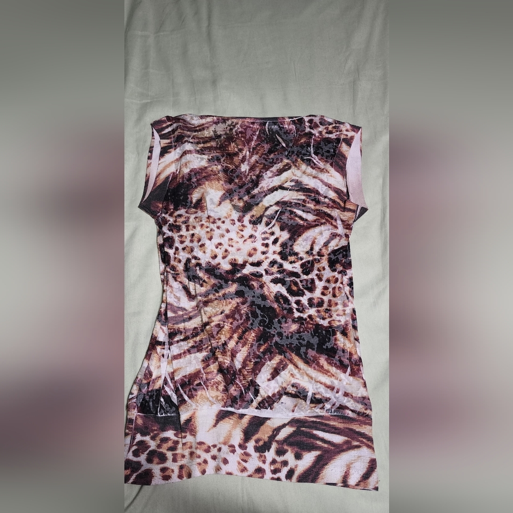 Y2K Buckle Animal Print Top Small